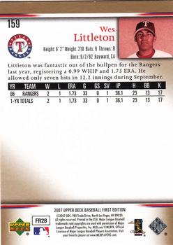 2007 Upper Deck First Edition #159 Wes Littleton Back