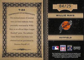 2005 Playoff Prime Cuts - Timeline Signature Material Combo CY HR #T-24 Willie Mays Back