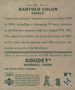 2007 Upper Deck Goudey #14 Bartolo Colon Back