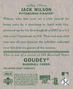 2007 Upper Deck Goudey #174 Jack Wilson Back