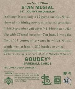 2007 Upper Deck Goudey #220 Stan Musial Back