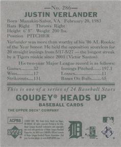 2007 Upper Deck Goudey #286 Justin Verlander Back