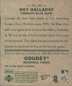 2007 Upper Deck Goudey #89 Roy Halladay Back