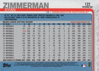 2019 Topps Opening Day - Purple #122 Ryan Zimmerman Back