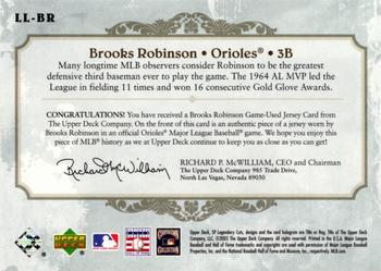 2005 SP Legendary Cuts - Lasting Legends Material Gold #LL-BR Brooks Robinson Back