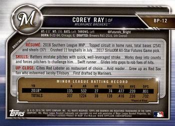 2019 Bowman - Prospects #BP-12 Corey Ray Back