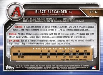 2019 Bowman - Prospects #BP-53 Blaze Alexander Back