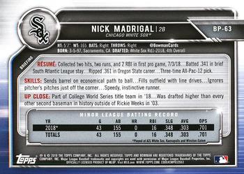 2019 Bowman - Prospects #BP-63 Nick Madrigal Back