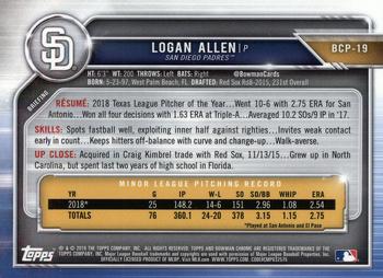 2019 Bowman - Chrome Prospects #BCP-19 Logan Allen Back