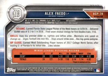 2019 Bowman - Chrome Prospects Refractor #BCP-78 Alex Faedo Back