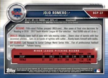 2019 Bowman - Chrome Prospects Purple Refractor #BCP-37 JoJo Romero Back