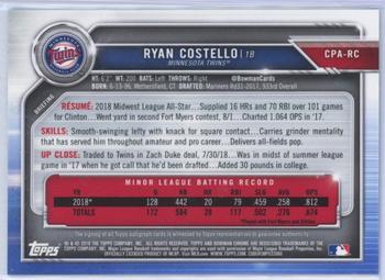 2019 Bowman - Chrome Prospect Autographs Green Refractor #CPA-RC Ryan Costello Back