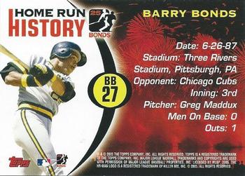 2005 Topps - Barry Bonds Home Run History #BB 27 Barry Bonds Back