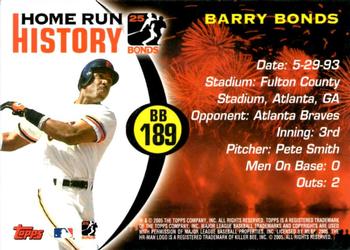 2005 Topps - Barry Bonds Home Run History #BB 189 Barry Bonds Back