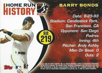 2005 Topps - Barry Bonds Home Run History #BB 219 Barry Bonds Back