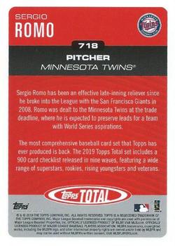 2019 Topps Total #718 Sergio Romo Back