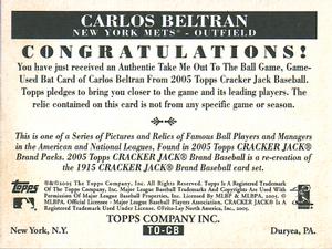 2005 Topps Cracker Jack - Take Me Out to the Ballgame Mini Relics #TO-CB Carlos Beltran Back