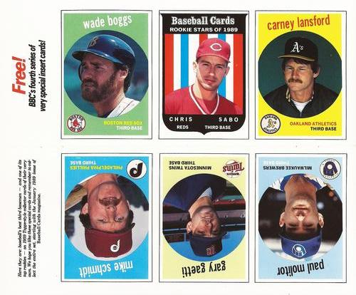 1989 Baseball Cards Magazine '59 Topps Replicas - Full Panel #19-24 Mike Schmidt / Wade Boggs / Gary Gaetti / Chris Sabo / Paul Molitor / Carney Lansford Front