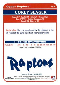 2012 Grandstand Ogden Raptors #NNO Corey Seager Back