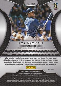 2019 Panini Prizm - White Sparkles #193 Lorenzo Cain Back