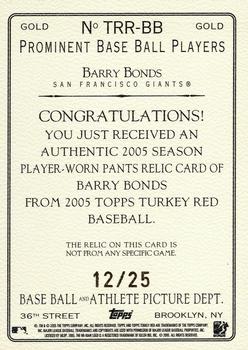 2005 Topps Turkey Red - Relics Gold #TRR-BB Barry Bonds Back