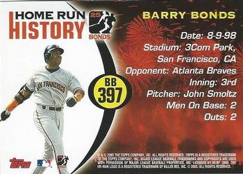 2005 Topps Updates & Highlights - Barry Bonds Home Run History #BB 397 Barry Bonds Back