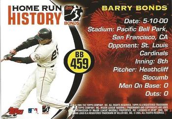 2005 Topps Updates & Highlights - Barry Bonds Home Run History #BB 459 Barry Bonds Back