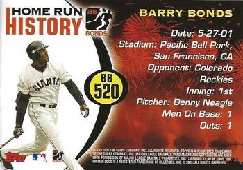 2005 Topps Updates & Highlights - Barry Bonds Home Run History #BB 520 Barry Bonds Back