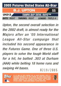 2005 Topps Updates & Highlights - Gold #UH213 B.J. Upton Back