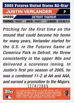 2005 Topps Updates & Highlights - Gold #UH220 Justin Verlander Back