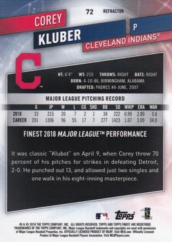 2019 Finest - Refractor #72 Corey Kluber Back