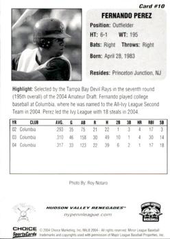 2004 Choice New York-Penn League Top Prospects #10 Fernando Perez Back