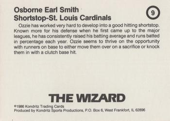 1986 Kondritz Ozzie Smith (unlicensed) #9 Ozzie Smith Back