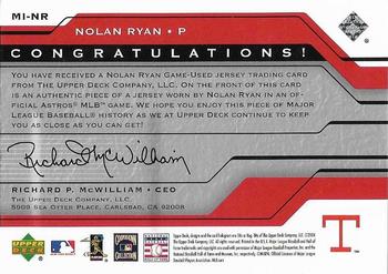 2005 Upper Deck - Matinee Idols #MI-NR Nolan Ryan Back