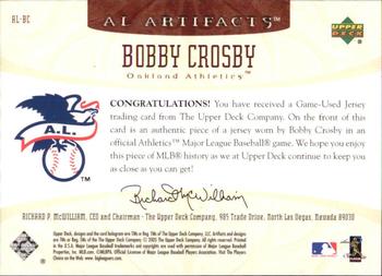 2005 Upper Deck Artifacts - AL/NL Artifacts #AL-BC Bobby Crosby Back
