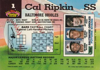 1992 Stadium Club #1 Cal Ripken Back