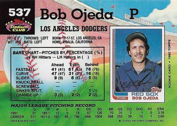1992 Stadium Club #537 Bob Ojeda Back