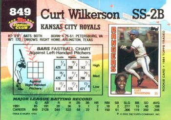 1992 Stadium Club #849 Curt Wilkerson Back