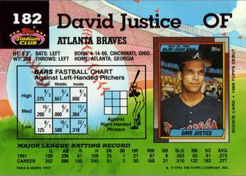 1992 Stadium Club #182 David Justice Back