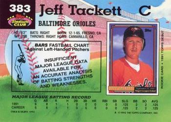1992 Stadium Club #383 Jeff Tackett Back
