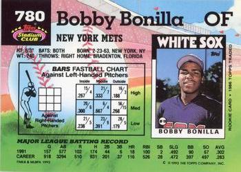 1992 Stadium Club #780 Bobby Bonilla Back