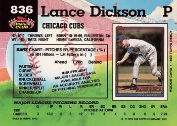 1992 Stadium Club #836 Lance Dickson Back