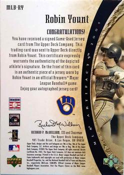 2005 Upper Deck Artifacts - MLB Apparel Autographs #MLB-RY Robin Yount Back