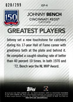 2019 Topps - 150 Years of Professional Baseball - Greatest Players Black #GP-4 Johnny Bench Back