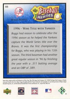 2005 Upper Deck Baseball Heroes - Blue #88 Wade Boggs Back