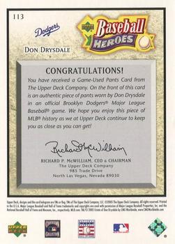 2005 Upper Deck Baseball Heroes - Memorabilia #113 Don Drysdale Back