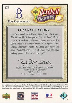 2005 Upper Deck Baseball Heroes - Memorabilia #178 Roy Campanella Back