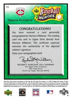2005 Upper Deck Baseball Heroes - Signature Emerald #31 Harmon Killebrew Back