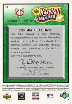 2005 Upper Deck Baseball Heroes - Signature Emerald #34 Harmon Killebrew Back