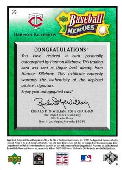2005 Upper Deck Baseball Heroes - Signature Emerald #35 Harmon Killebrew Back